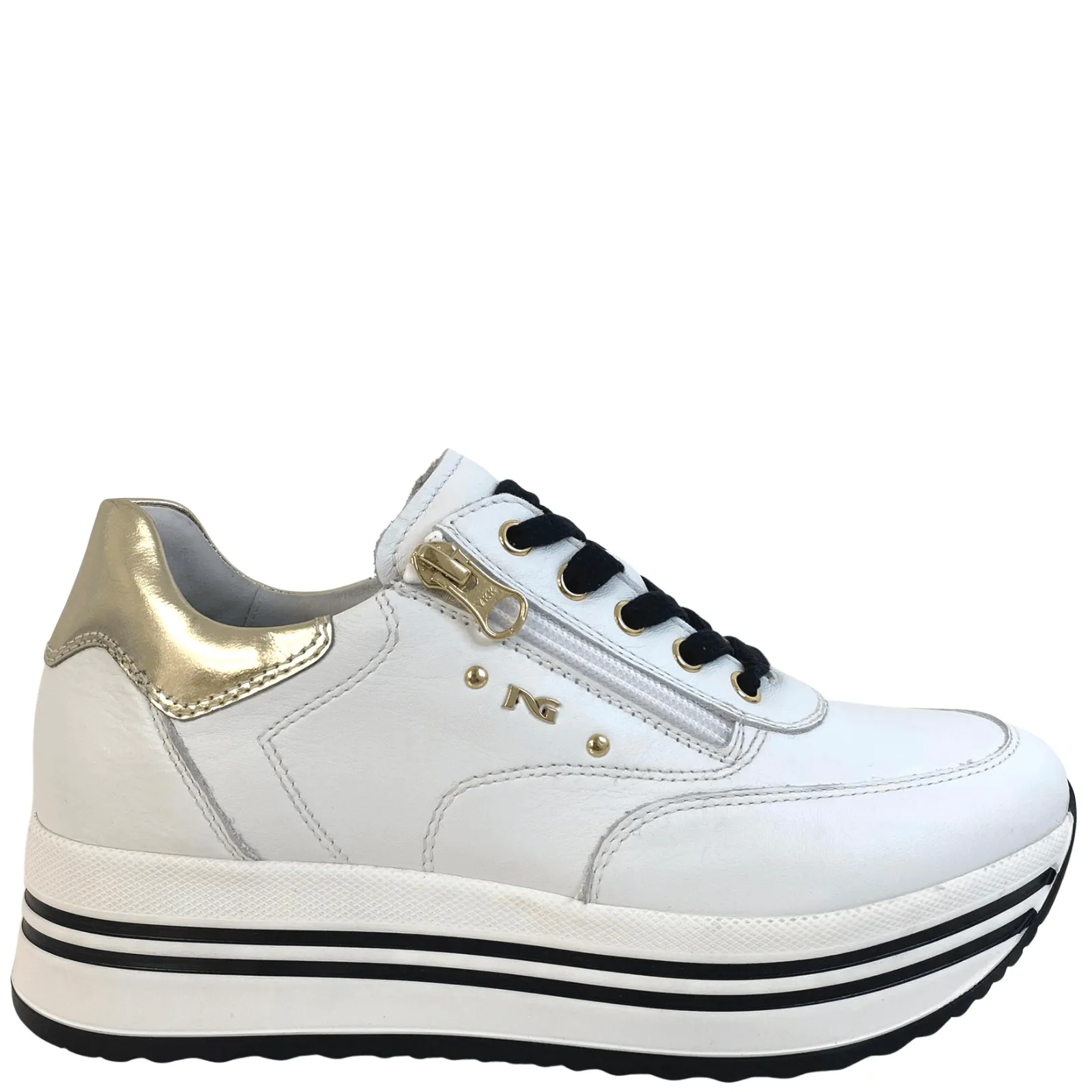 NeroGiardini White Leather Raised Sole Sneakers