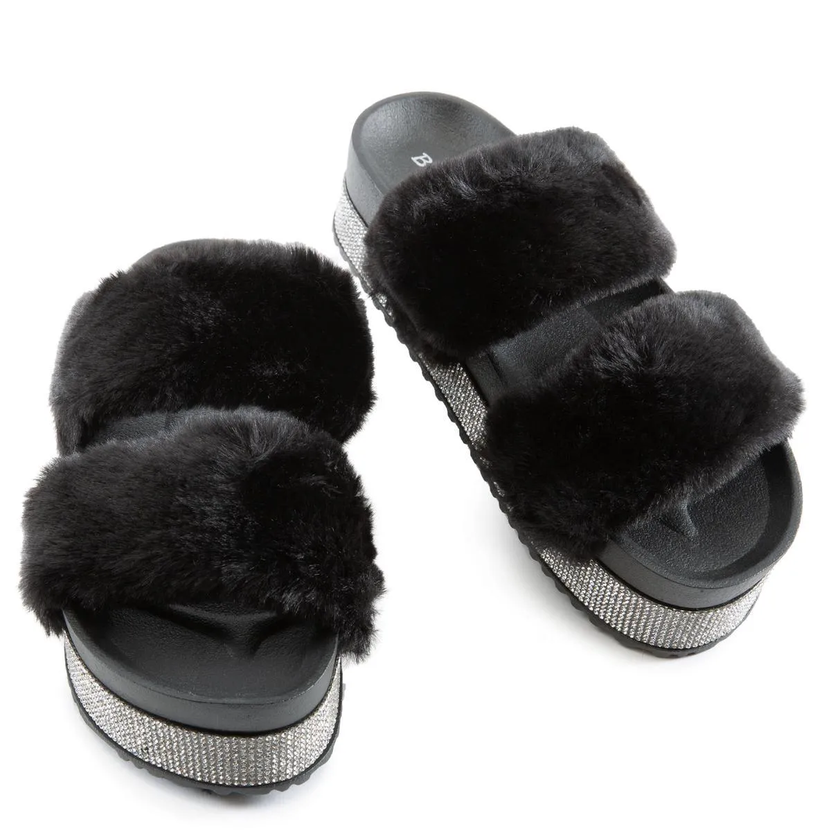 Nighttime-03 Double Band Fur Sandals