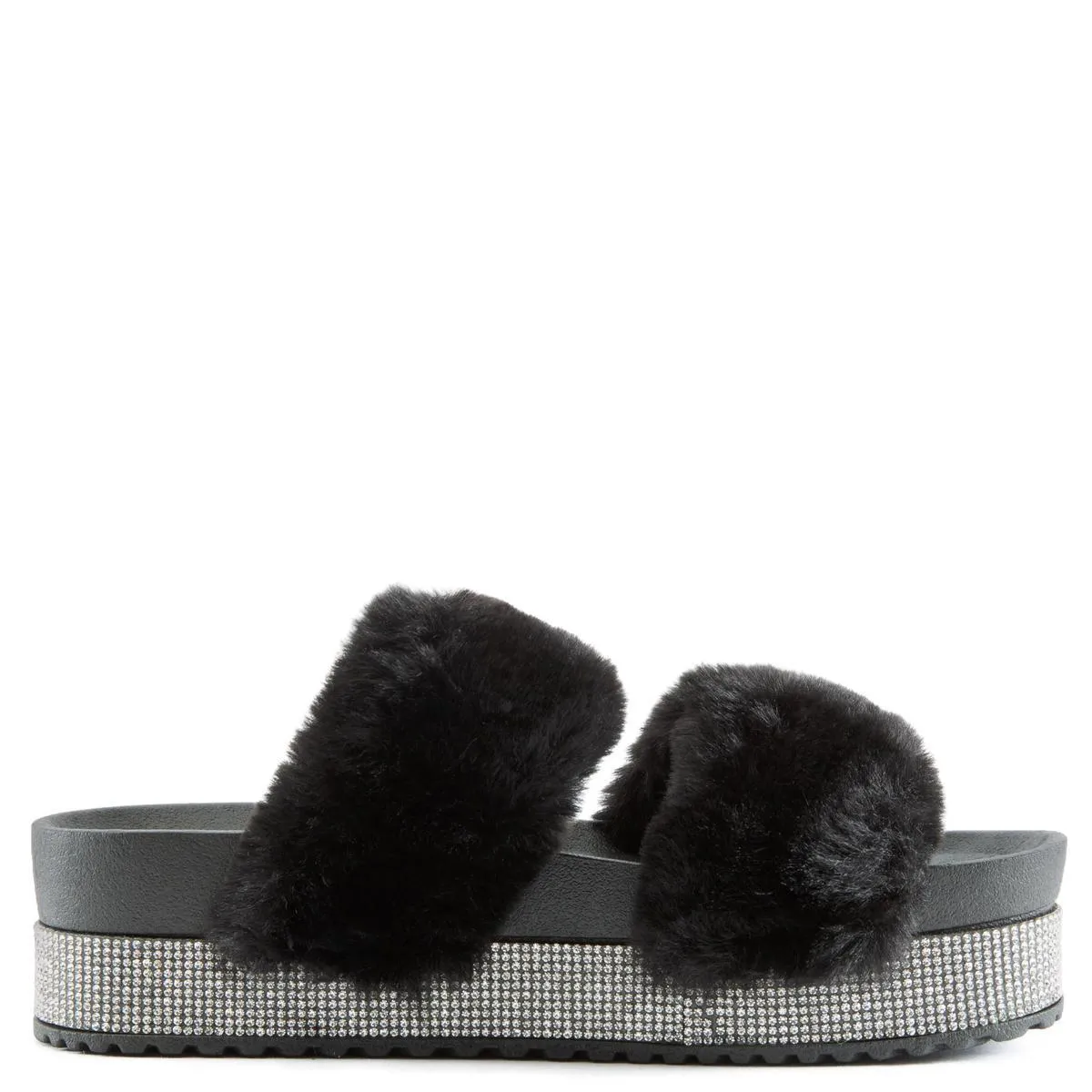 Nighttime-03 Double Band Fur Sandals