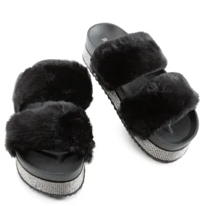 Nighttime-03 Double Band Fur Sandals