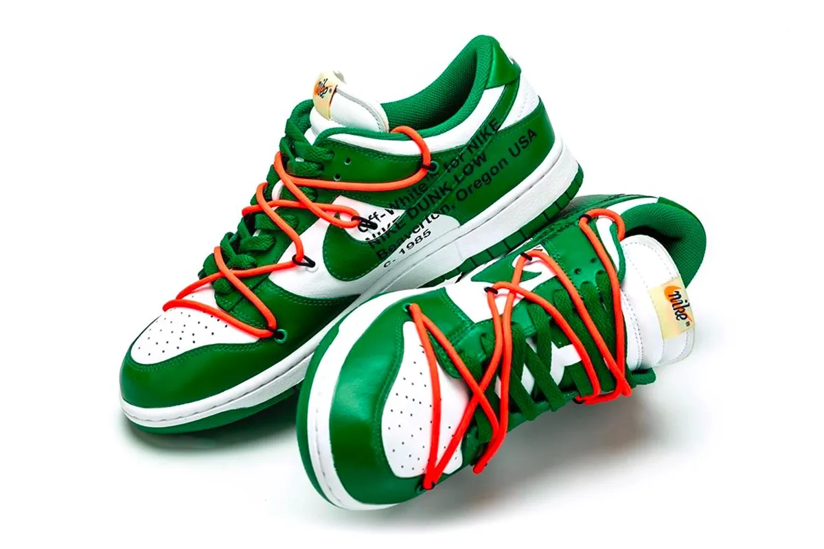 OFF-WHITE X NIKE Off-White x Nike Green/White Leather Dunk Low Top Sneakers Size 46