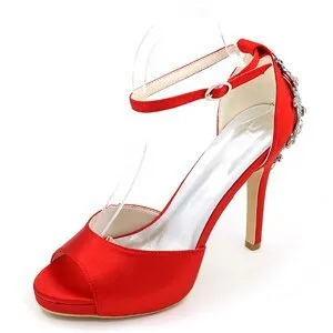 Open toe platform satin dress shoes ankle strap crystals heels
