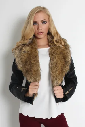 Pia Faux Leather Black Fur Jacket