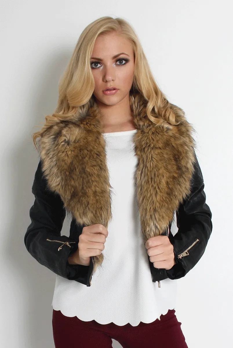 Pia Faux Leather Black Fur Jacket