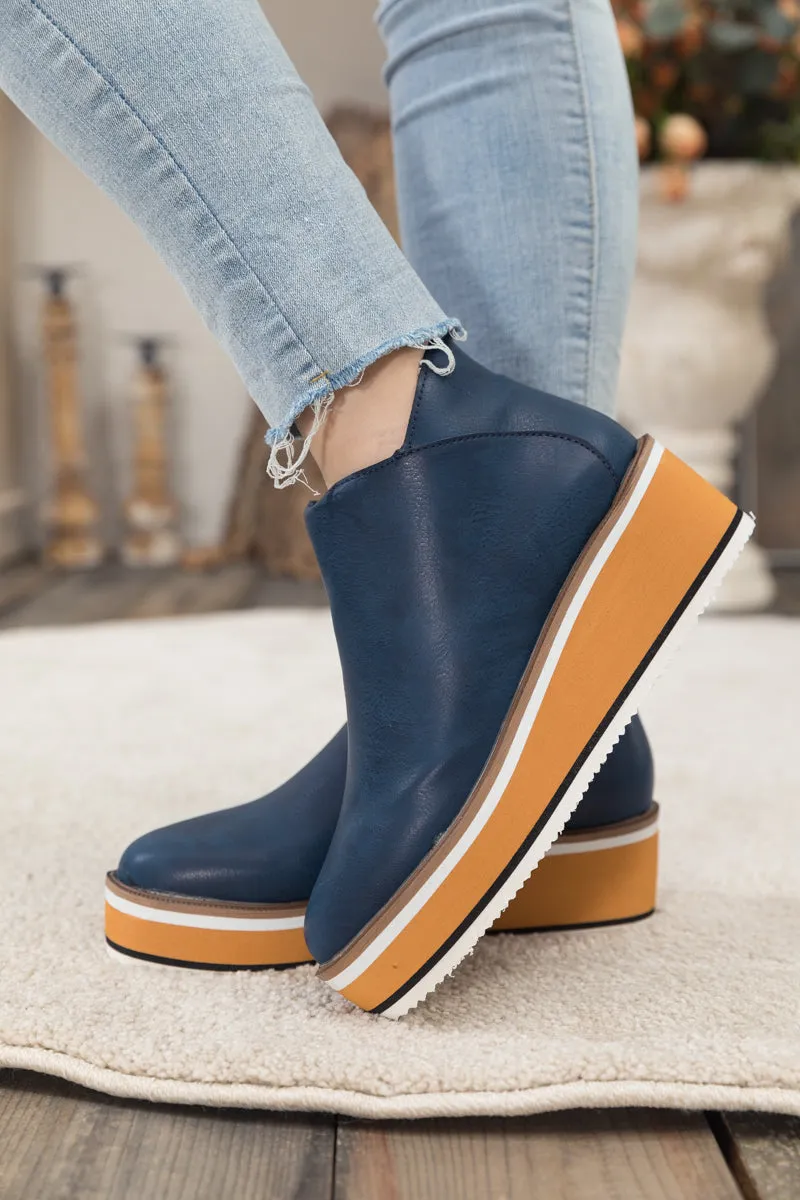 Platform Ankle Boot - Navy