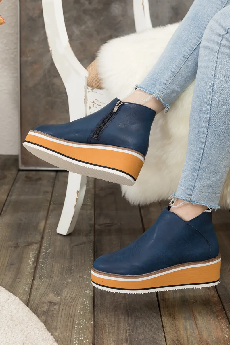 Platform Ankle Boot - Navy