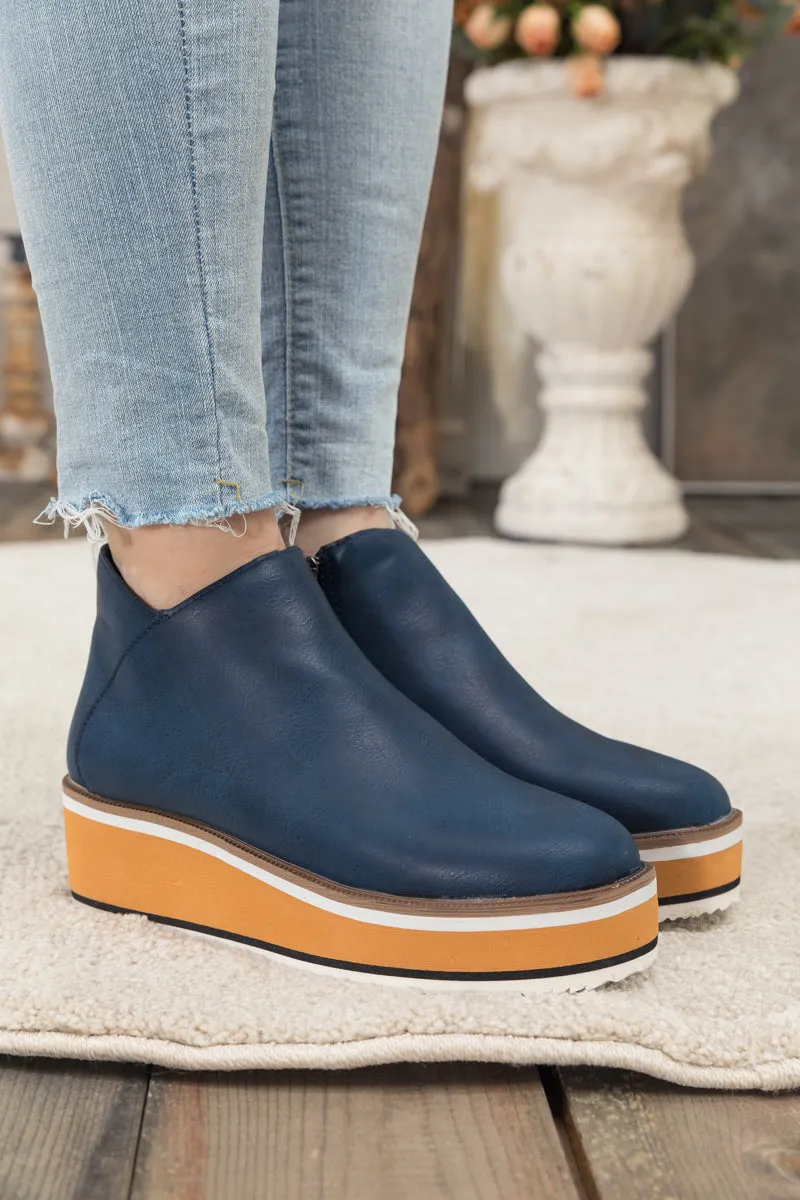 Platform Ankle Boot - Navy