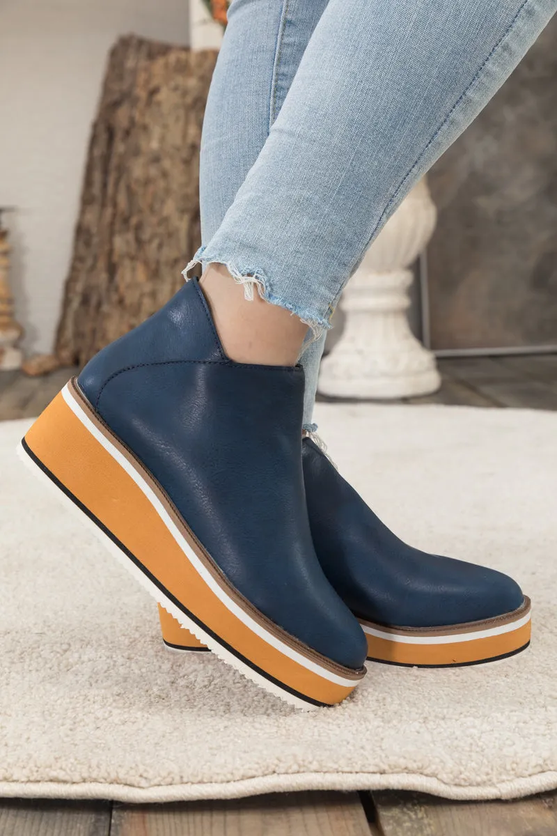 Platform Ankle Boot - Navy