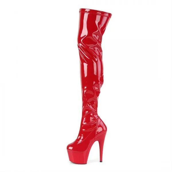 Pleaser | Lak Platform Thigh Boot  | Red