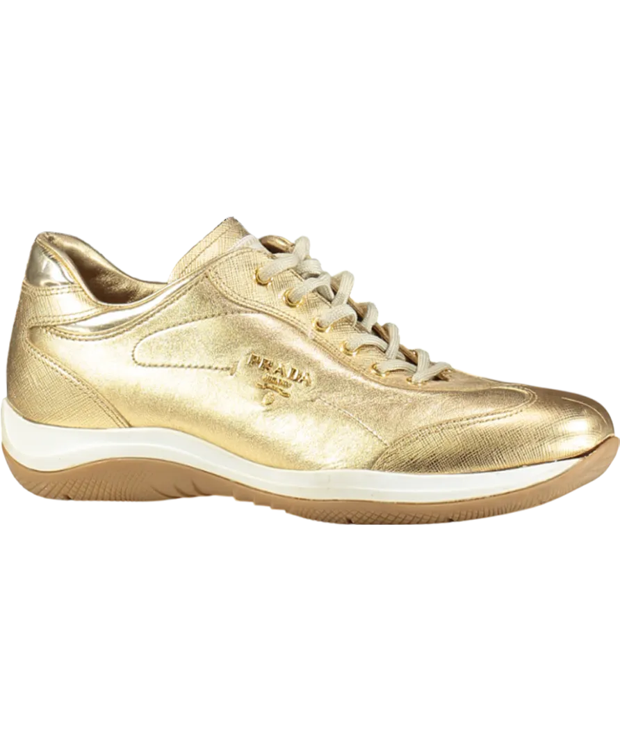 Prada Gold Leather Trainers UK 5 EU 38 👼
