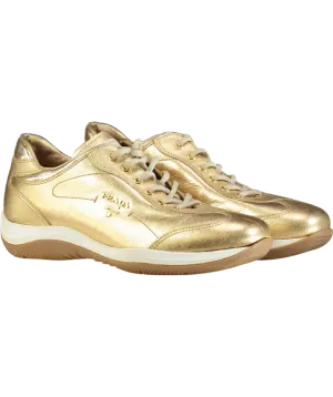 Prada Gold Leather Trainers UK 5 EU 38 👼