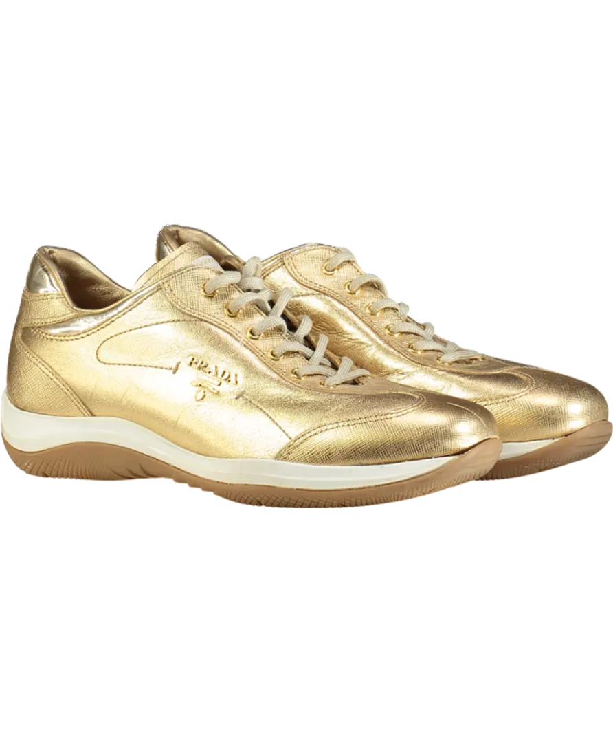 Prada Gold Leather Trainers UK 5 EU 38 👼