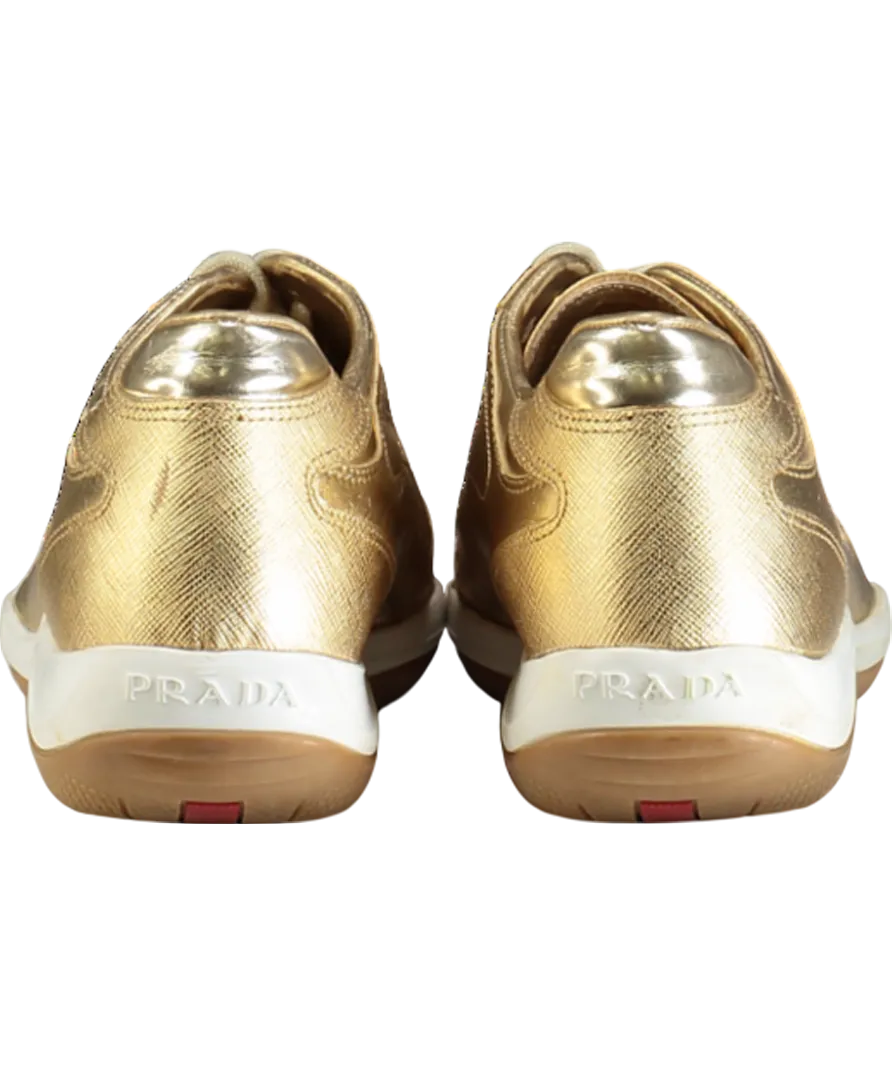 Prada Gold Leather Trainers UK 5 EU 38 👼