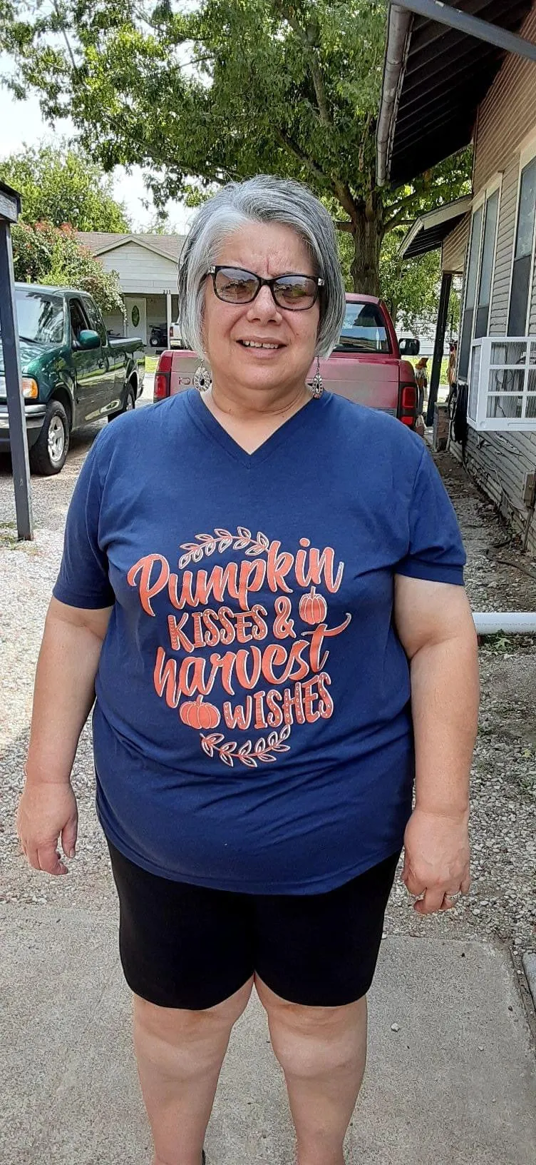 {PUMPKIN KISSES & HARVEST WISHES} Burnt Orange Navy V-Neck Tee