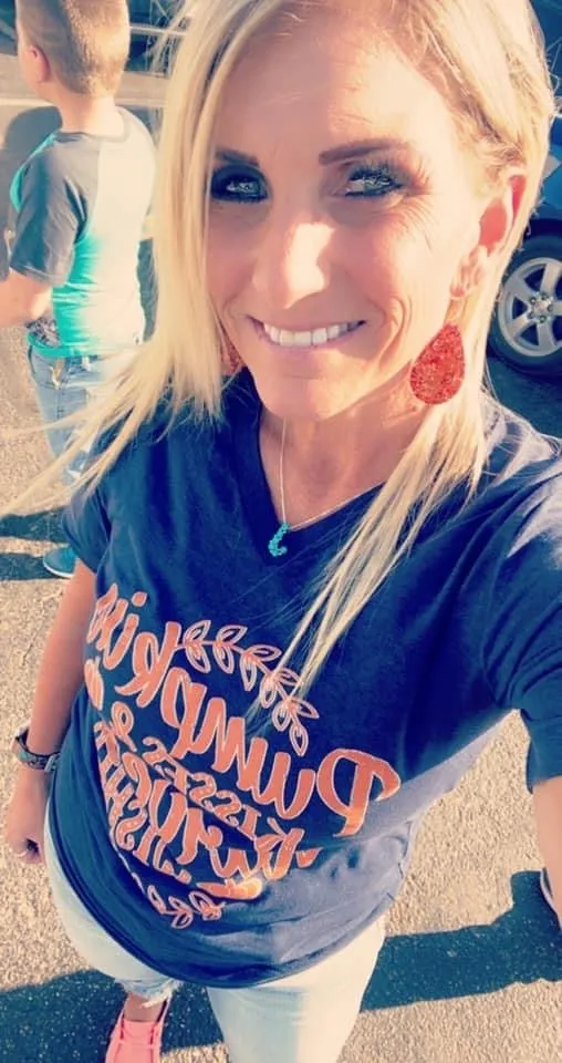 {PUMPKIN KISSES & HARVEST WISHES} Burnt Orange Navy V-Neck Tee