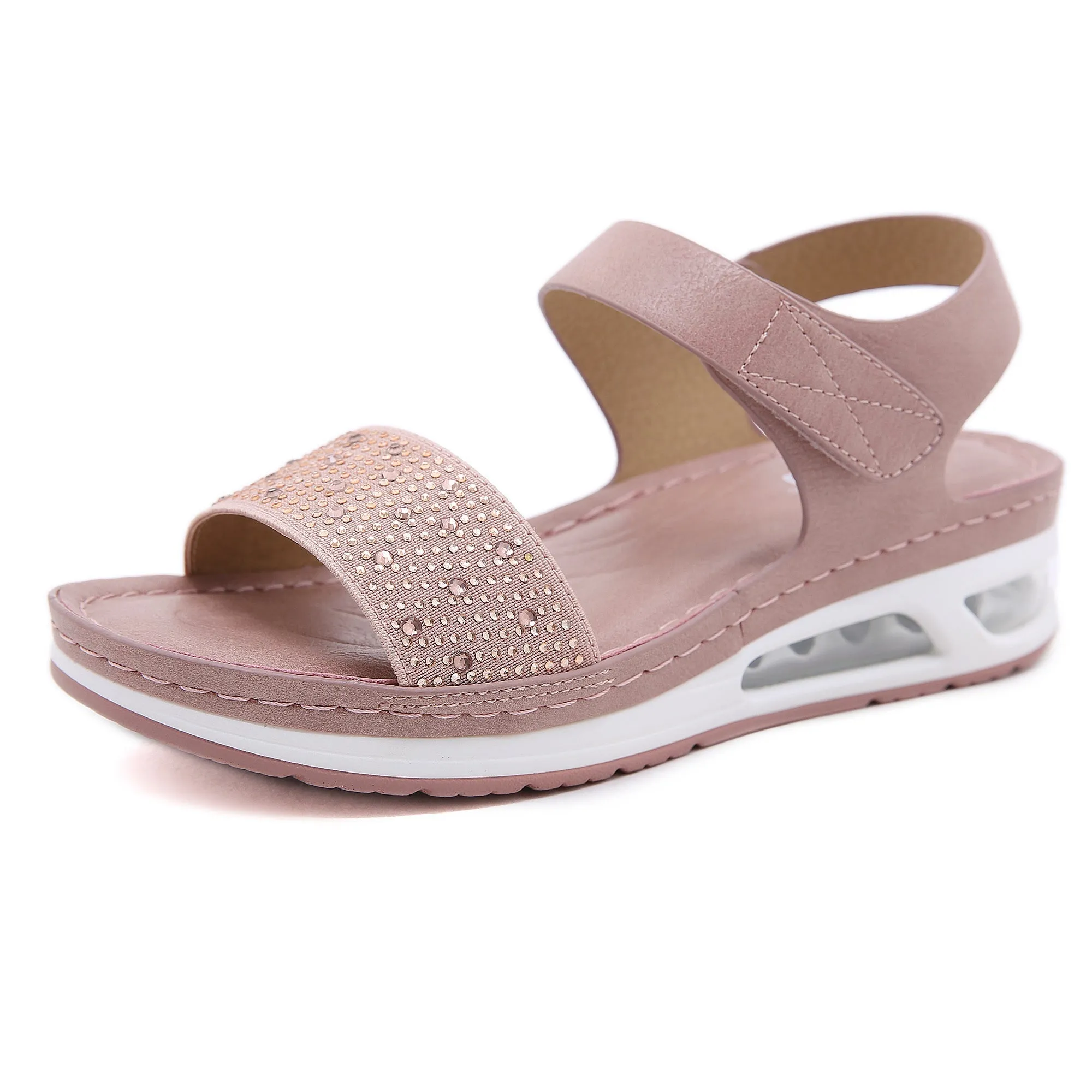 Rhinestone Strap Air Pad Sole Sandal - Pink