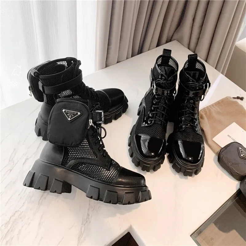 Round Toe Platform Cross-Tied Women Ankle Boots