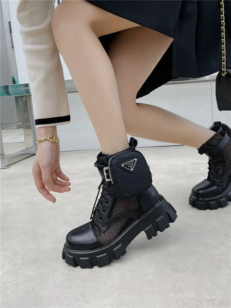 Round Toe Platform Cross-Tied Women Ankle Boots