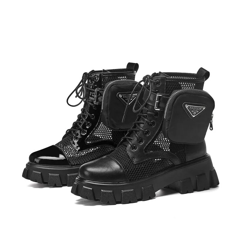 Round Toe Platform Cross-Tied Women Ankle Boots