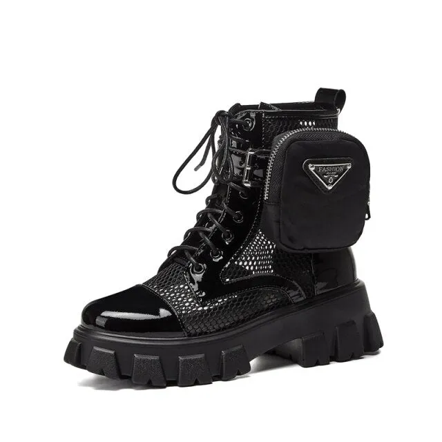 Round Toe Platform Cross-Tied Women Ankle Boots