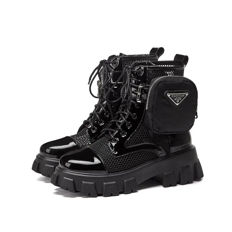 Round Toe Platform Cross-Tied Women Ankle Boots