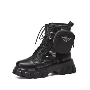 Round Toe Platform Cross-Tied Women Ankle Boots