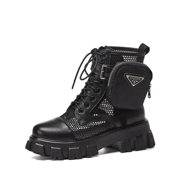 Round Toe Platform Cross-Tied Women Ankle Boots