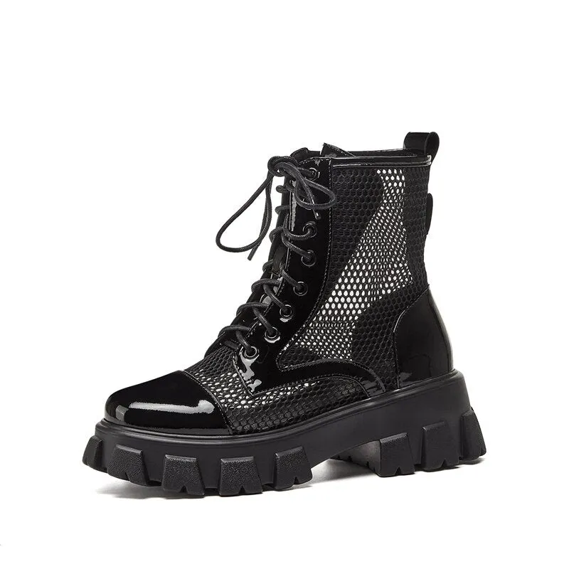 Round Toe Platform Cross-Tied Women Ankle Boots