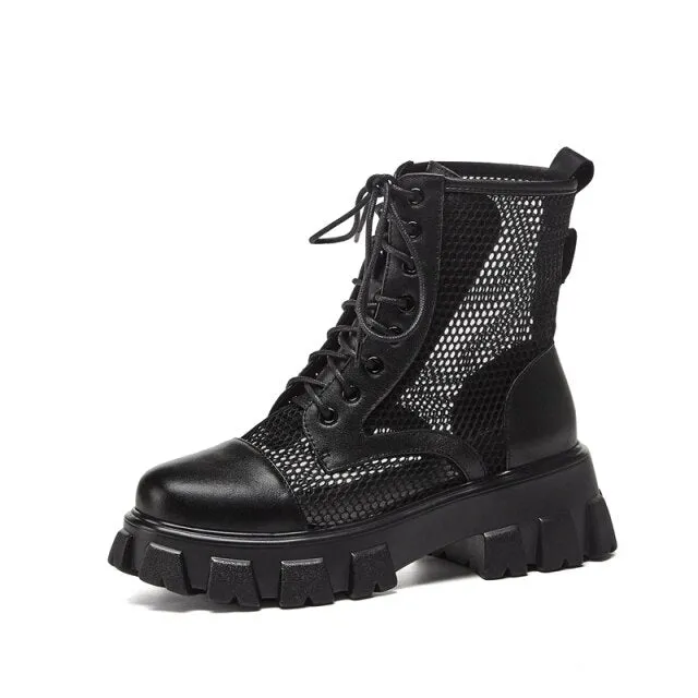Round Toe Platform Cross-Tied Women Ankle Boots
