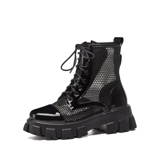 Round Toe Platform Cross-Tied Women Ankle Boots