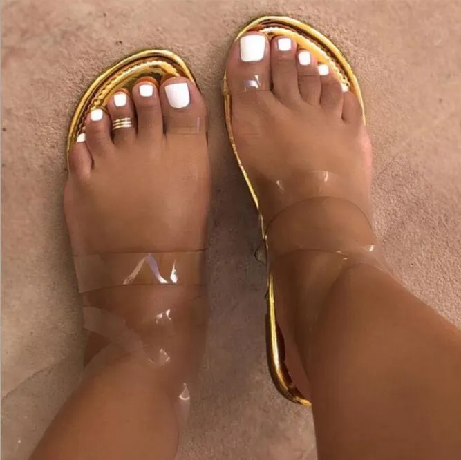 Sexy Transparent Cover Flat Female Beach Sandals