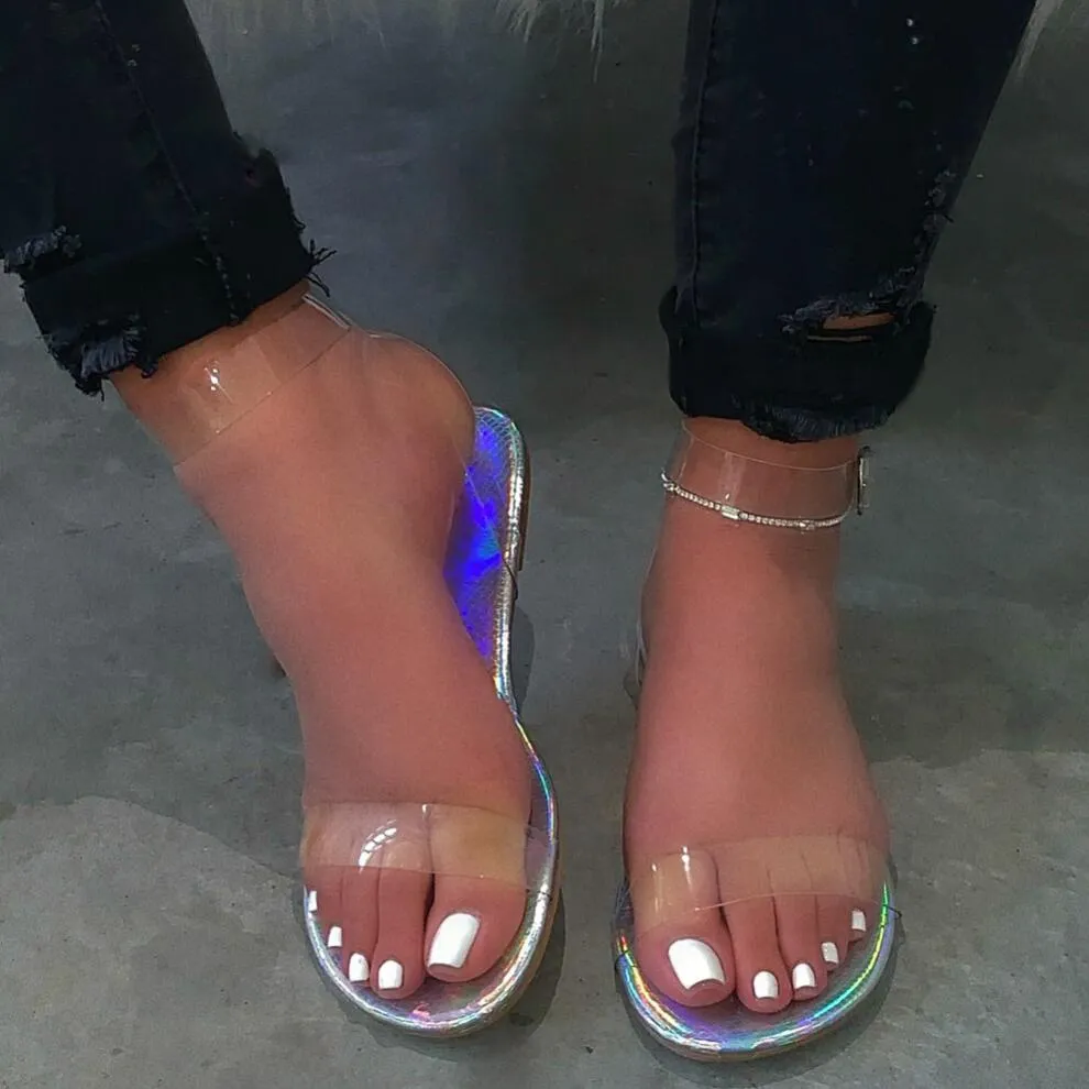 Sexy Transparent Cover Flat Female Beach Sandals