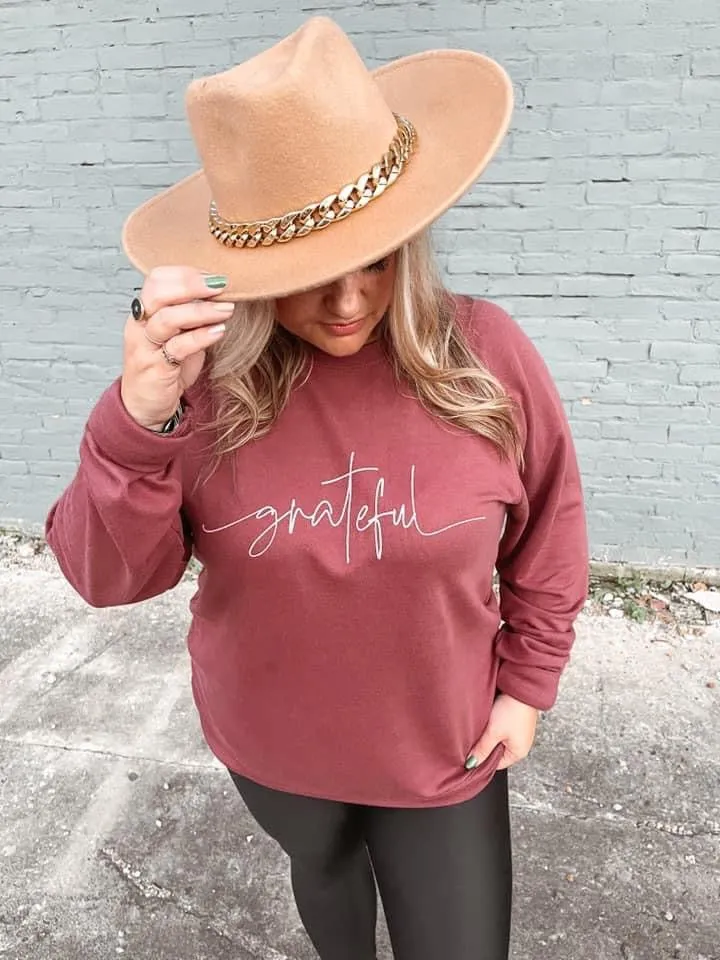 Size Up! Sweatshirt {GRATEFUL} Port Plum Sweatshirt