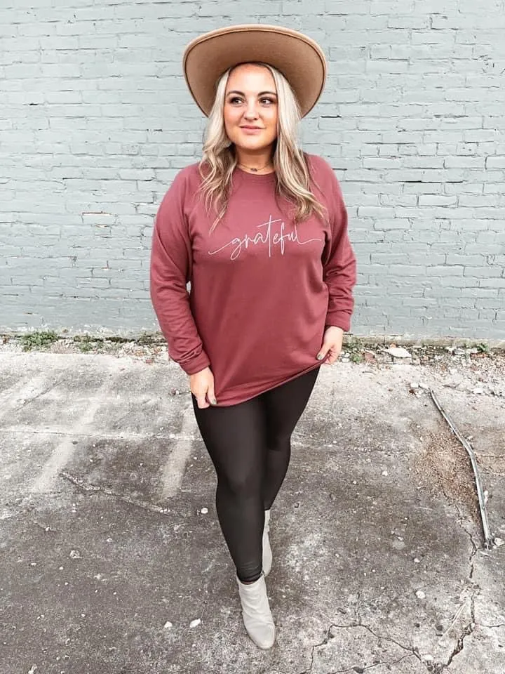 Size Up! Sweatshirt {GRATEFUL} Port Plum Sweatshirt