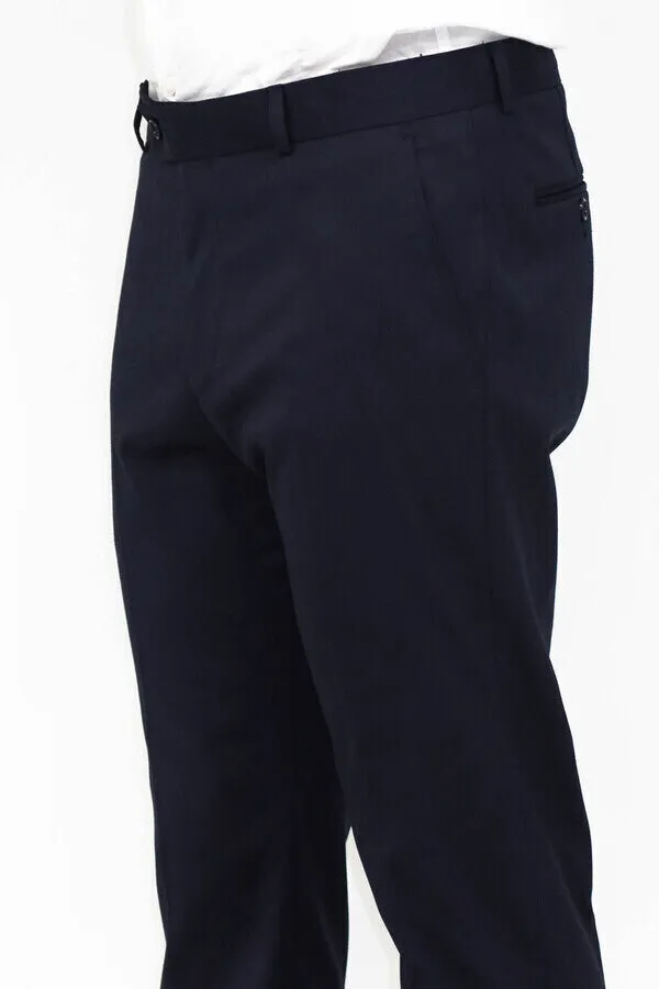 Slim Fit Plain Navy Blue Men Pants - Wessi