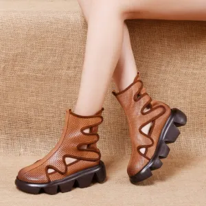 Square heel Women Ankle Boots Round Toe Shoes