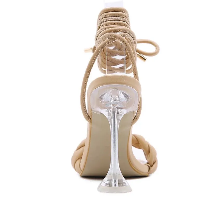 Strappy Woven Toe Clear Heel  Sandals