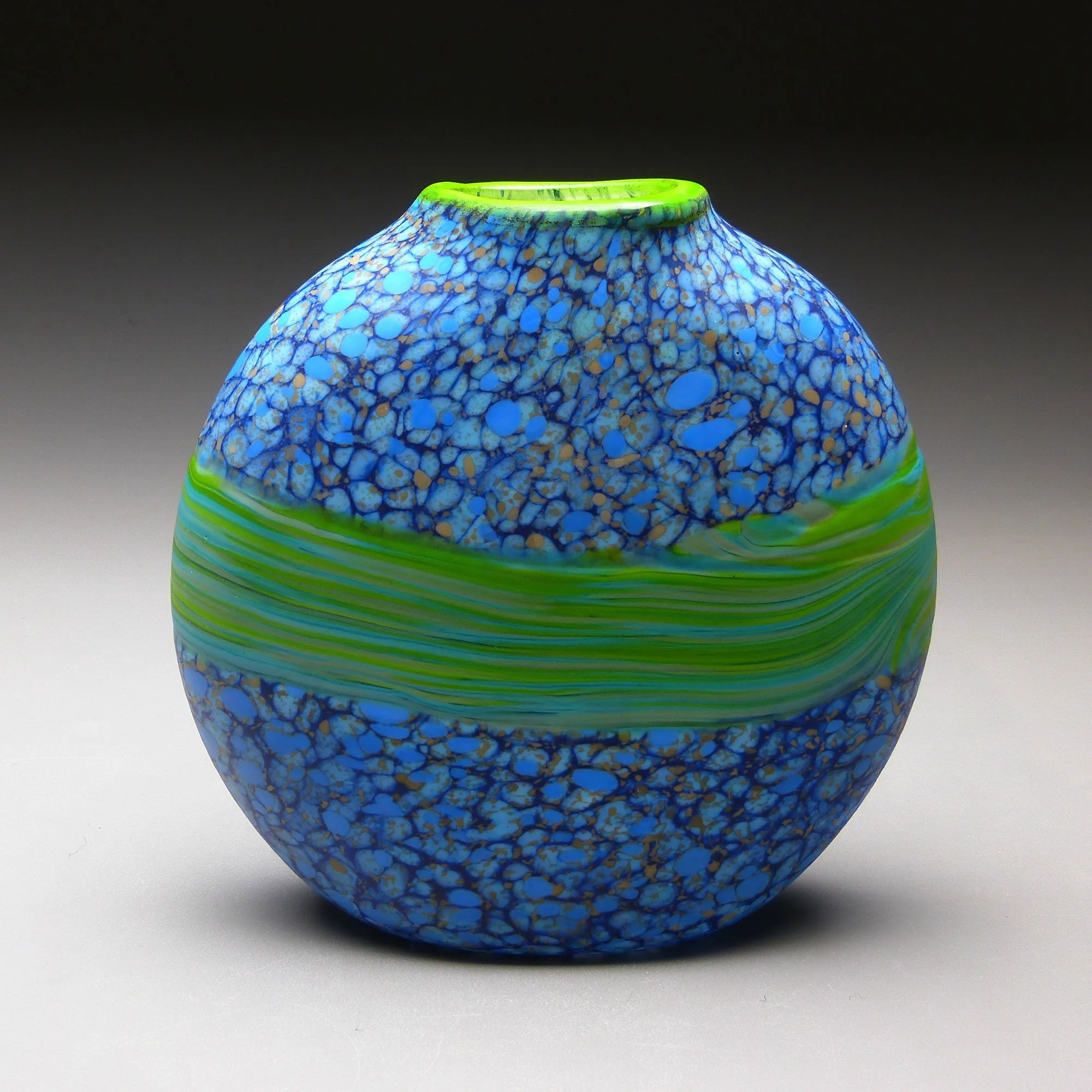 Strata Series in Blue Handblown Glass Vase by Thomas Spake Studios