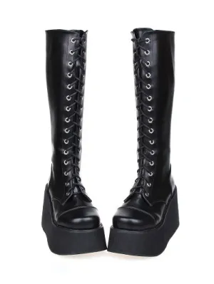 Street Wear Black PU Leather Platform Lolita Boots