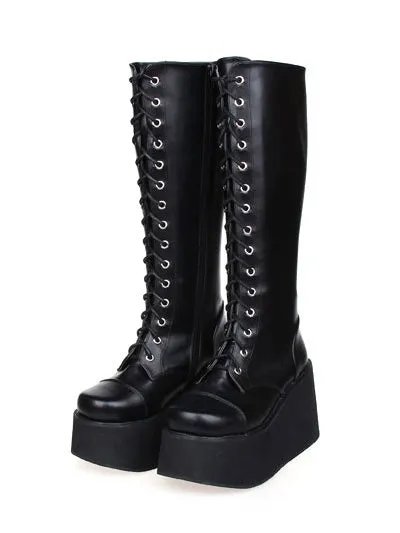 Street Wear Black PU Leather Platform Lolita Boots