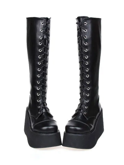 Street Wear Black PU Leather Platform Lolita Boots