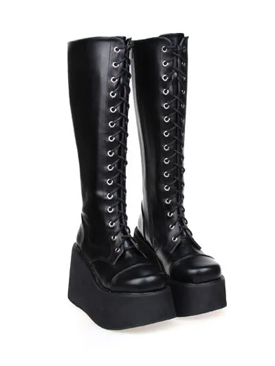 Street Wear Black PU Leather Platform Lolita Boots