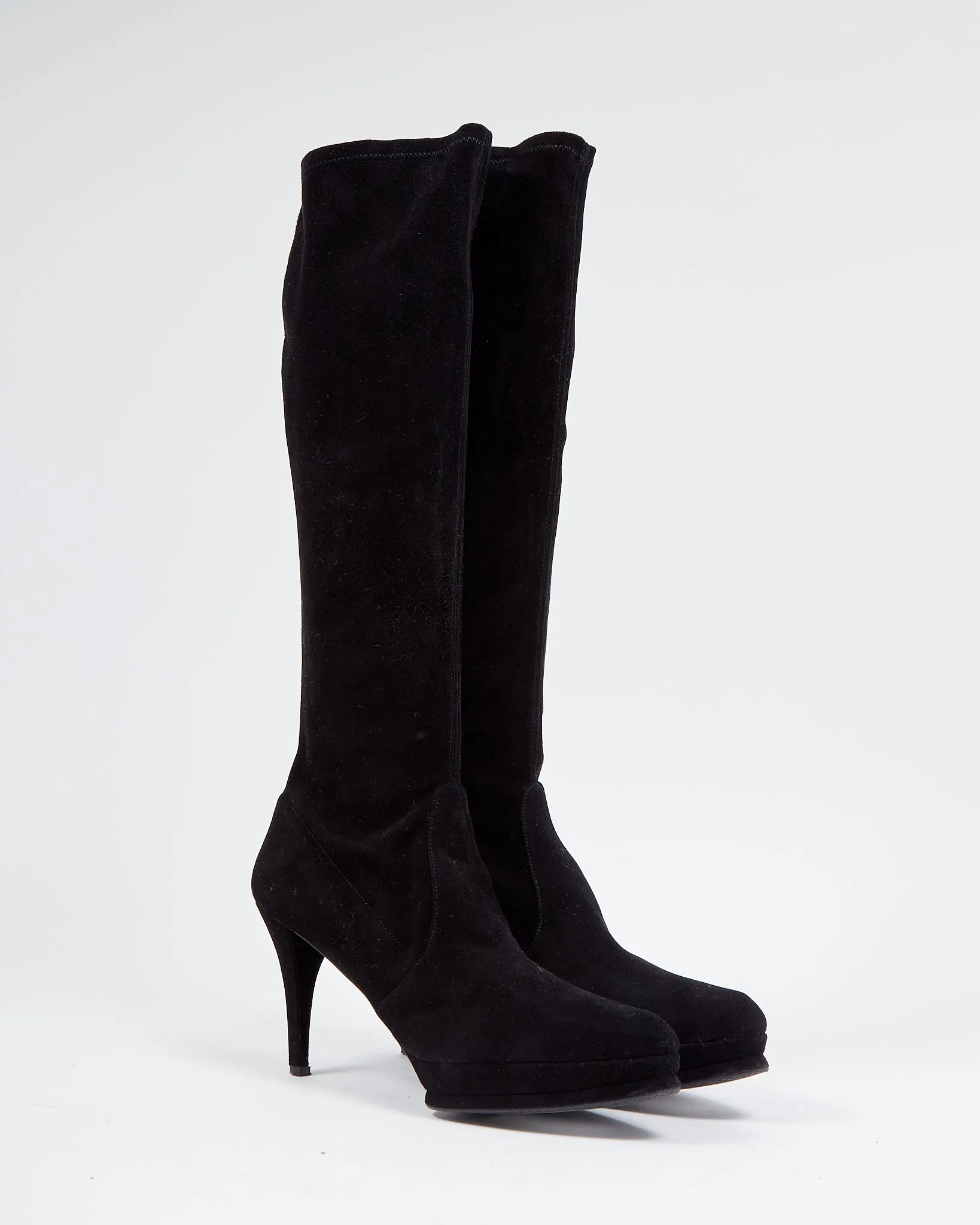 Stuart Weitzman Black Suede Platform Knee Length Boots - 39.5