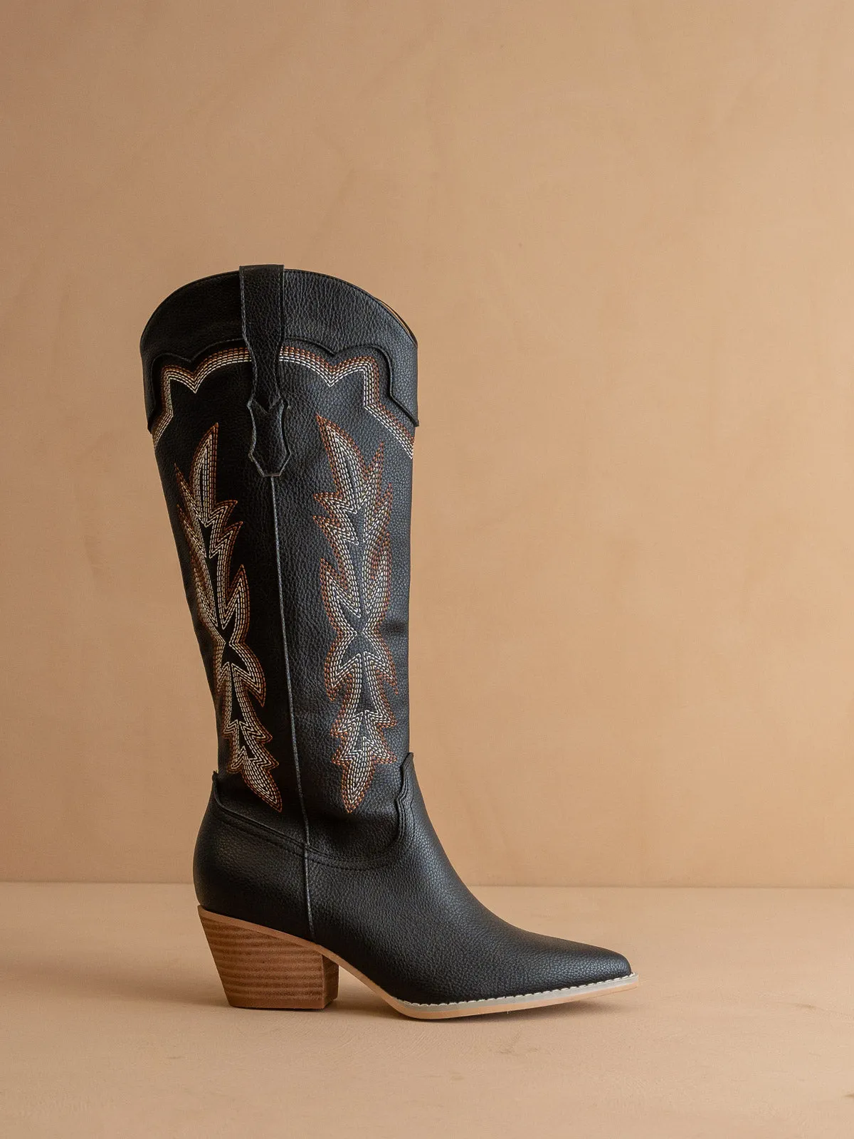 The Ainsley | Black Embroidered Cowboy Boot