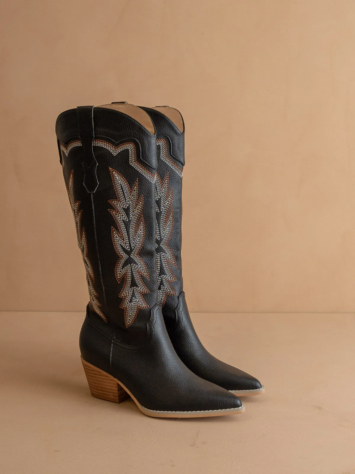 The Ainsley | Black Embroidered Cowboy Boot