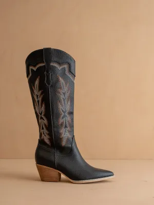 The Ainsley | Black Embroidered Cowboy Boot