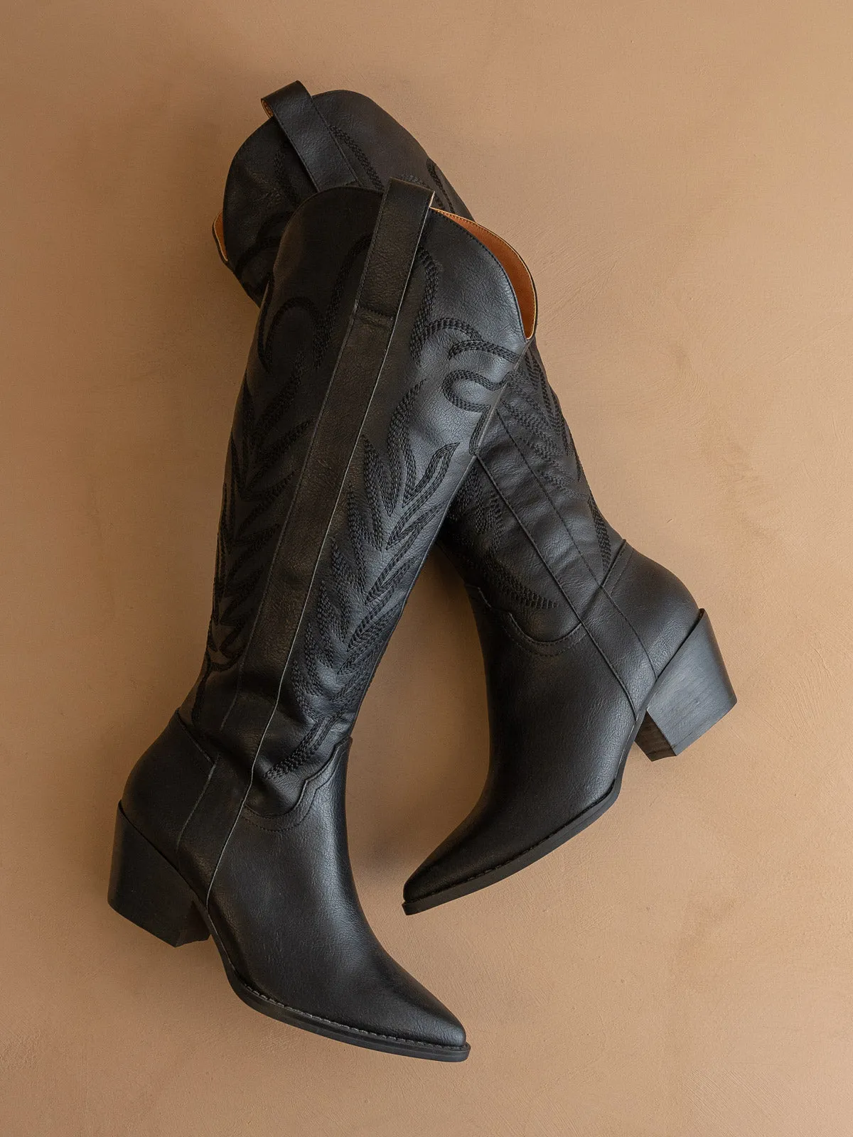 The Samara | Black Embroidered Tall Boot