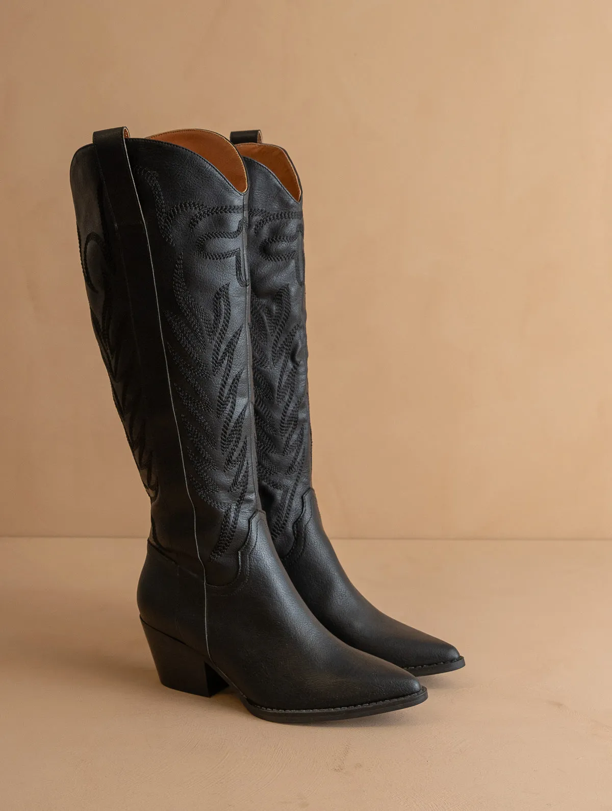 The Samara | Black Embroidered Tall Boot