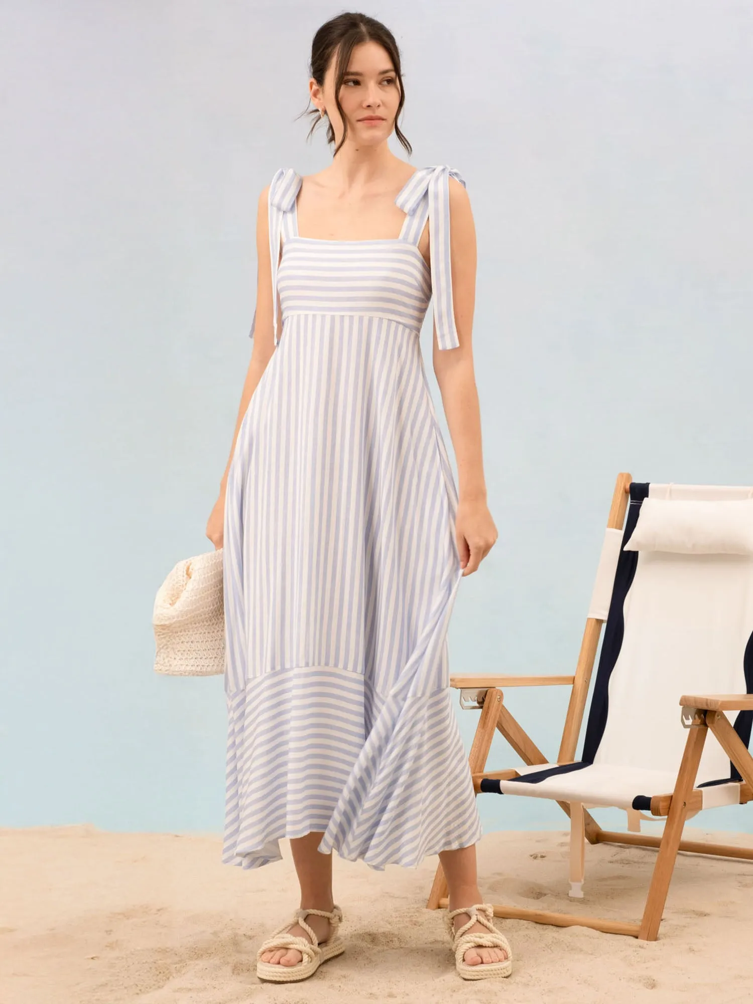 Tie Shoulder Stripe Maxi Sun Dress