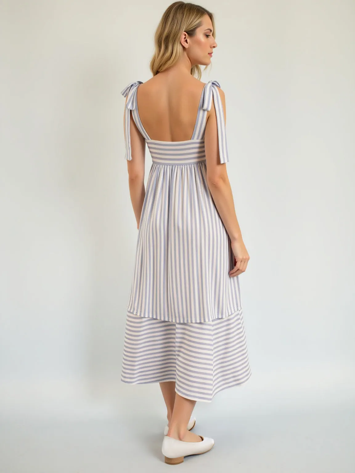 Tie Shoulder Stripe Maxi Sun Dress